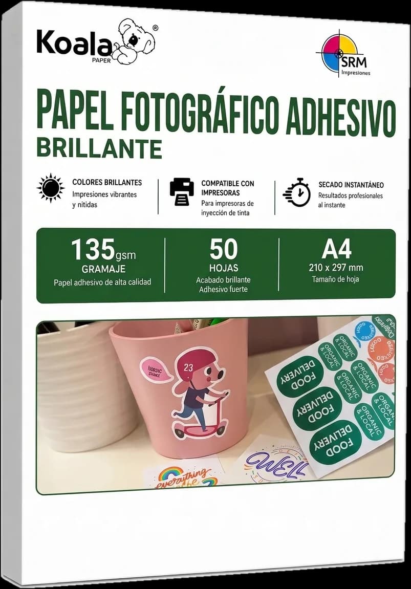 Paquete Koala Paper Papel Fotográfico Adhesivo Brillante A4, 135 g/m², 50 hojas