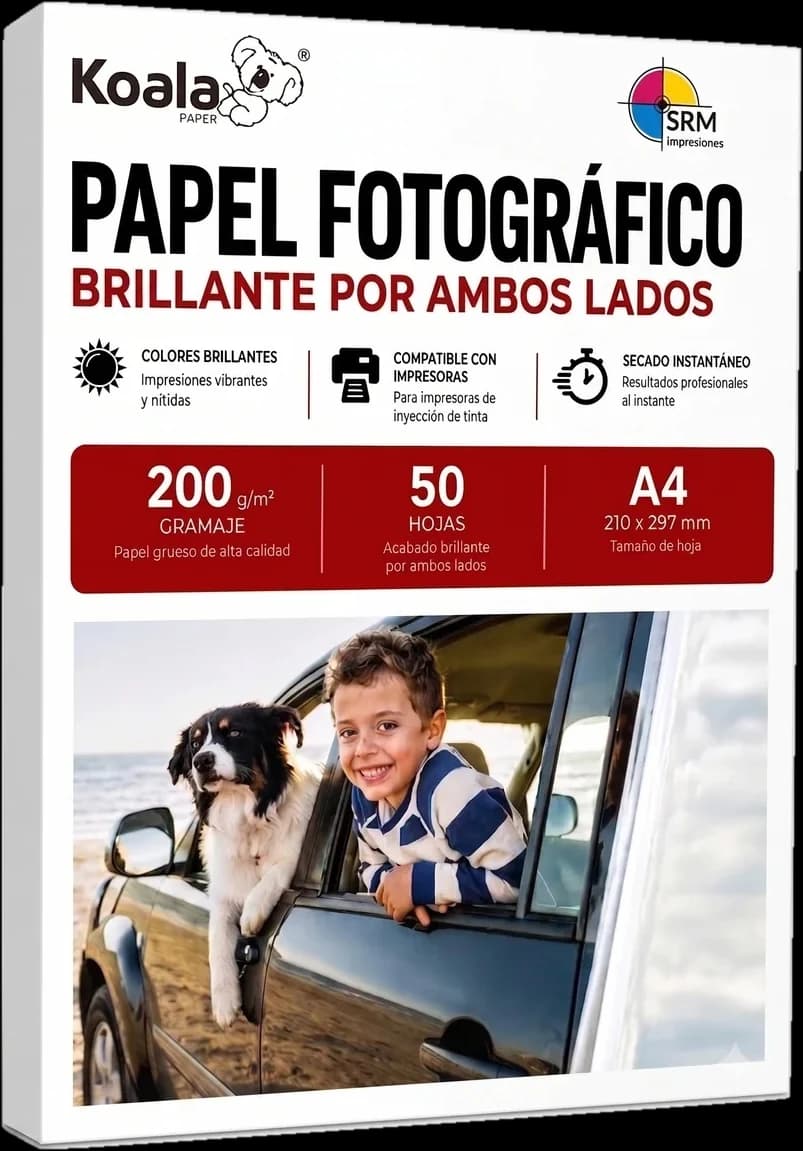 Paquete Koala Paper Papel Fotográfico Brillante por Ambos Lados A4, 200 g/m², 50 hojas